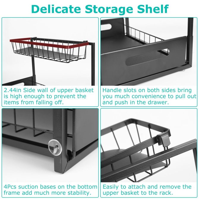 2 Tier Under Sink Organizers Pull Out Under Cabinet Basket Storage Shelf Sliding Drawer for Kitchen Bathroom - Image 6