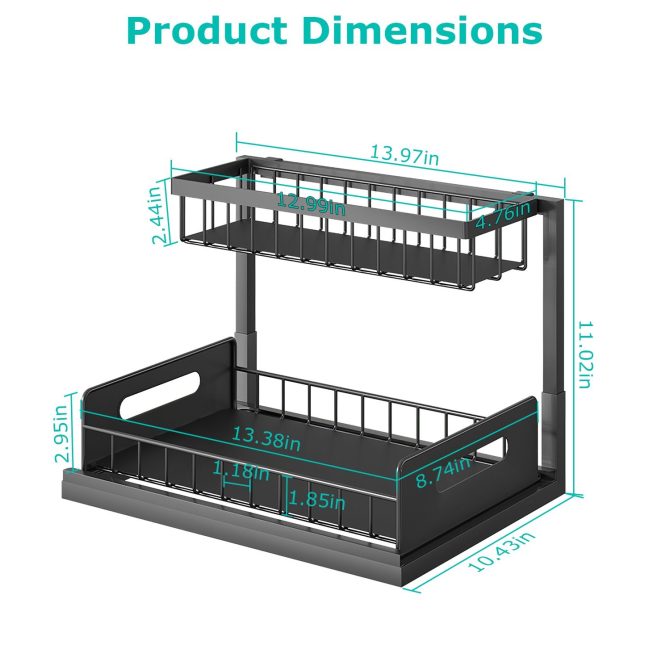 2 Tier Under Sink Organizers Pull Out Under Cabinet Basket Storage Shelf Sliding Drawer for Kitchen Bathroom - Image 7