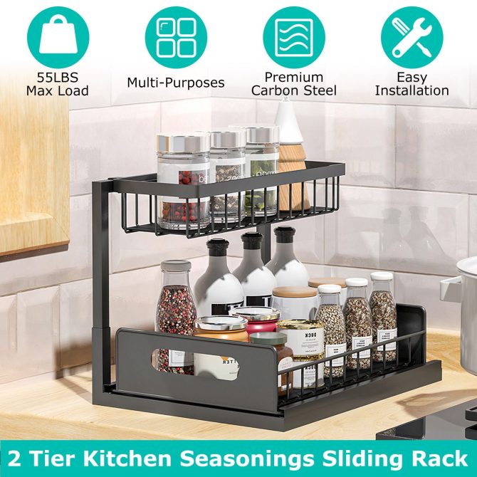2 Tier Under Sink Organizers Pull Out Under Cabinet Basket Storage Shelf Sliding Drawer for Kitchen Bathroom - Image 8