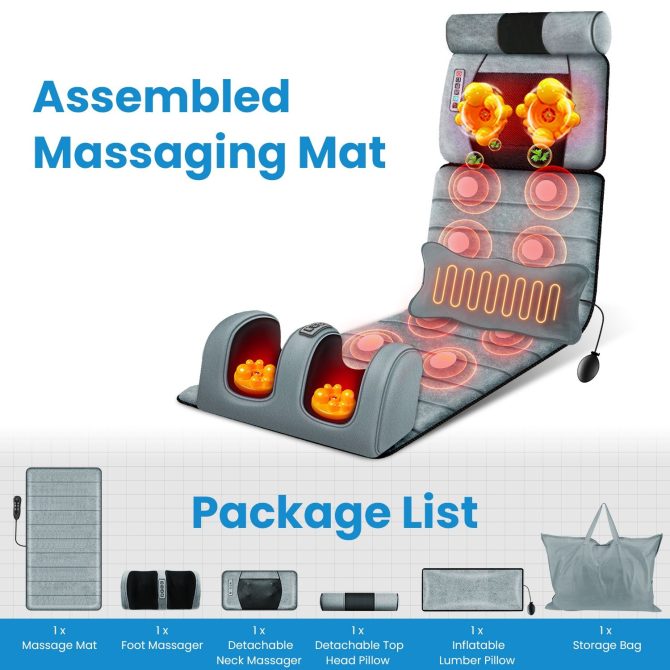 Full Body Electric Massage Mat Heating Vibration Massage Pad Cushion Back Massage Mattress Chair Pad with Neck massage Foot massage Head Pillow Inflatable Lumber Pillow Smart Timer - Image 3
