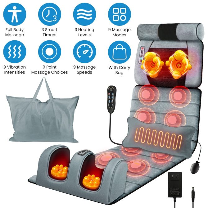 Full Body Electric Massage Mat Heating Vibration Massage Pad Cushion Back Massage Mattress Chair Pad with Neck massage Foot massage Head Pillow Inflatable Lumber Pillow Smart Timer - Image 4