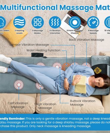Full Body Electric Massage Mat Heating Vibration Massage Pad Cushion Back Massage Mattress Chair Pad with Neck massage Foot massage Head Pillow Inflatable Lumber Pillow Smart Timer