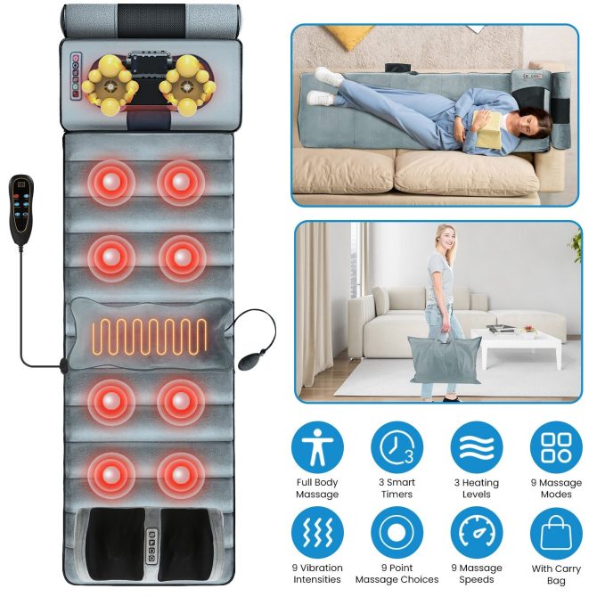 Full Body Electric Massage Mat Heating Vibration Massage Pad Cushion Back Massage Mattress Chair Pad with Neck massage Foot massage Head Pillow Inflatable Lumber Pillow Smart Timer - Image 9