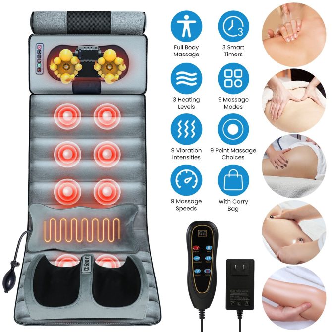 Full Body Electric Massage Mat Heating Vibration Massage Pad Cushion Back Massage Mattress Chair Pad with Neck massage Foot massage Head Pillow Inflatable Lumber Pillow Smart Timer - Image 10