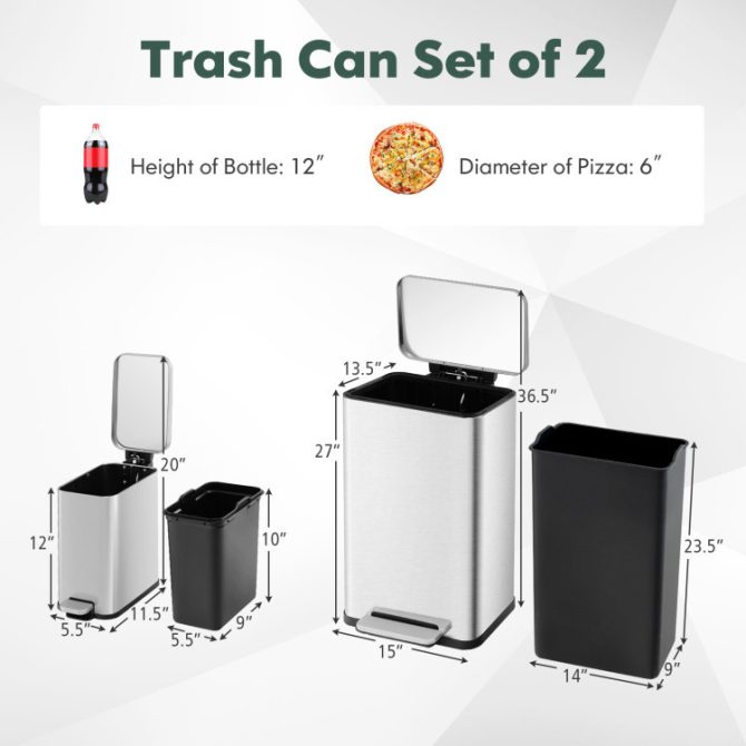10.5 Gal and 1.6 Gal Step Trash Can Combo Set with Detachable Inner Buckets - Image 4