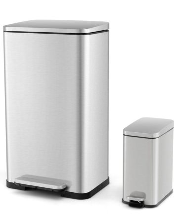 10.5 Gal and 1.6 Gal Step Trash Can Combo Set with Detachable Inner Buckets