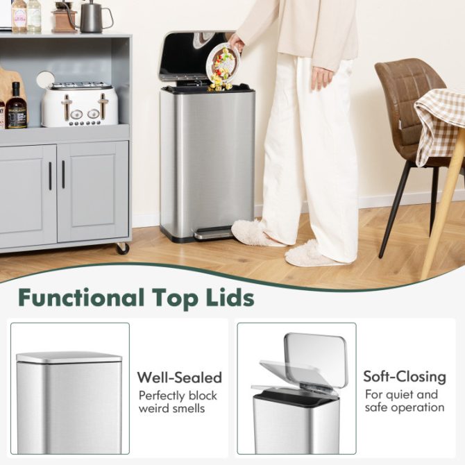 10.5 Gal and 1.6 Gal Step Trash Can Combo Set with Detachable Inner Buckets - Image 5
