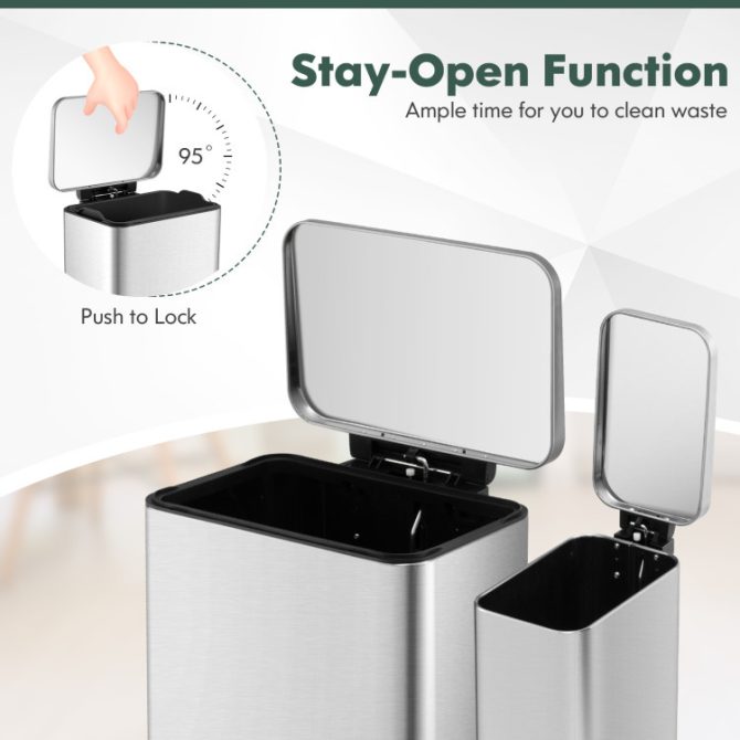 10.5 Gal and 1.6 Gal Step Trash Can Combo Set with Detachable Inner Buckets - Image 6