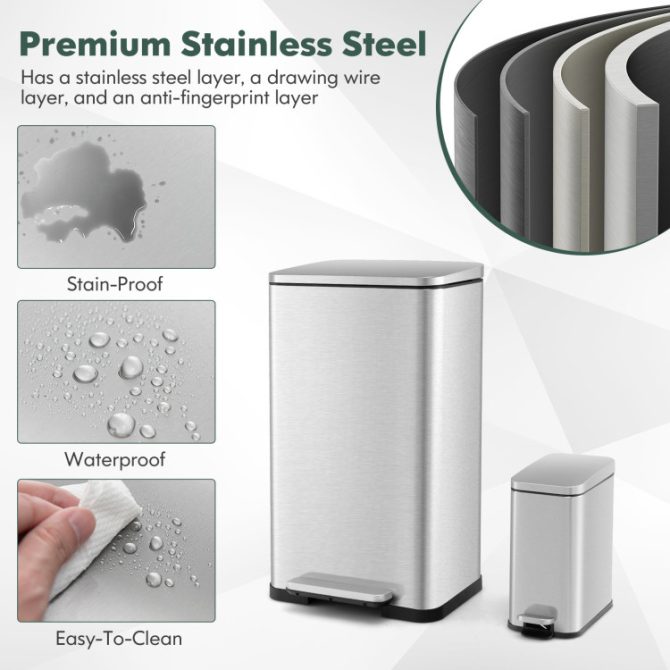 10.5 Gal and 1.6 Gal Step Trash Can Combo Set with Detachable Inner Buckets - Image 7