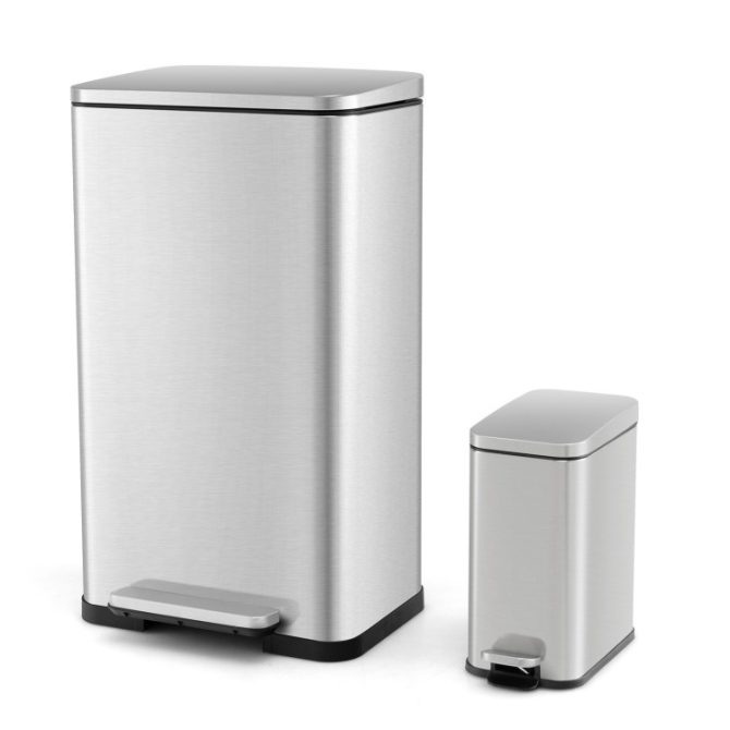 10.5 Gal and 1.6 Gal Step Trash Can Combo Set with Detachable Inner Buckets