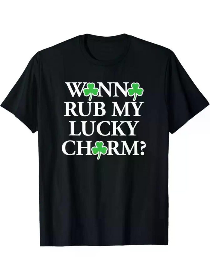 Men's Funny St. Patrick's Day T-Shirt - "Wanna Rub My Lucky Charm?" Clover Print, Soft Cotton, Short Sleeve - Image 13