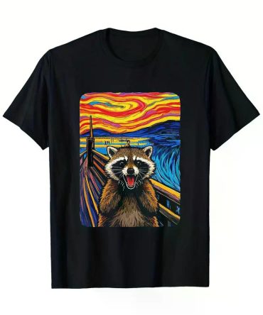 Terrified Raccoon Print Men'S Fashionable Summer Short Sleeve Sports T-shirt, Comfortable And Versatile