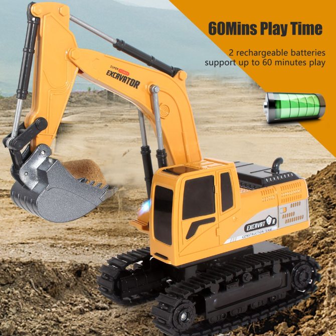 Jiakora Remote Control Excavator RC Digger Truck Construction Vehicles Boys Toys,with Metal Shovel & Light.Boy presents, birthday presents, Christmas presents, New Year presents, - Image 2