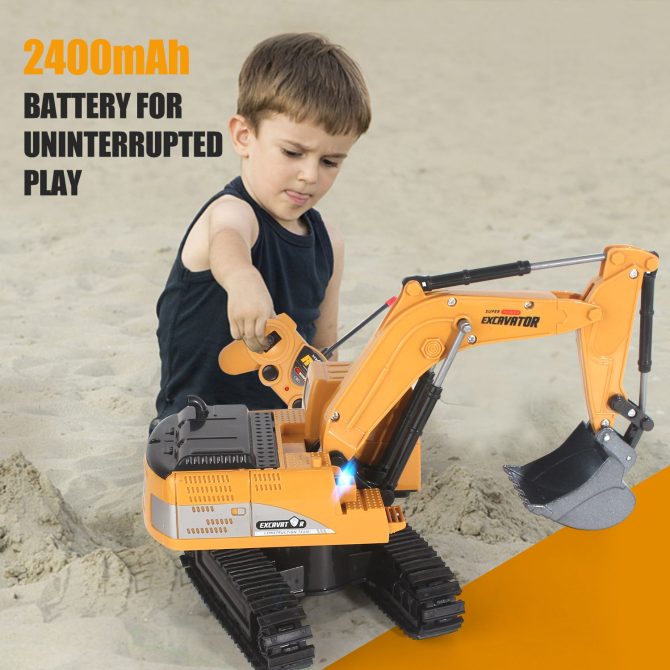 Jiakora Remote Control Excavator RC Digger Truck Construction Vehicles Boys Toys,with Metal Shovel & Light.Boy presents, birthday presents, Christmas presents, New Year presents, - Image 5