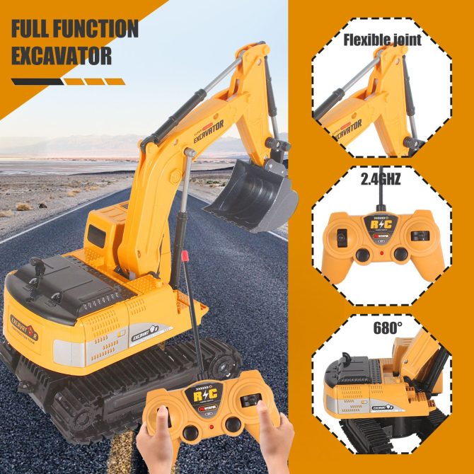 Jiakora Remote Control Excavator RC Digger Truck Construction Vehicles Boys Toys,with Metal Shovel & Light.Boy presents, birthday presents, Christmas presents, New Year presents, - Image 7