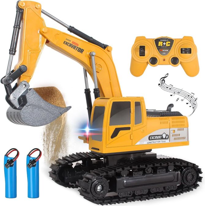 Jiakora Remote Control Excavator RC Digger Truck Construction Vehicles Boys Toys,with Metal Shovel & Light.Boy presents, birthday presents, Christmas presents, New Year presents,