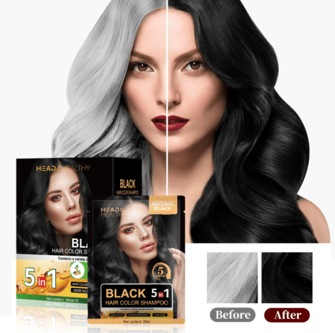 PSA02C  5in1 Black Organic Hair Coloring Cream Natural Black Hair Dye Women/Men High Efficiency Blackening, Covering White Hair, Brightening Gloss, Hair Dyeing and Hair Care Design 30ml*10pc Adding - Image 2