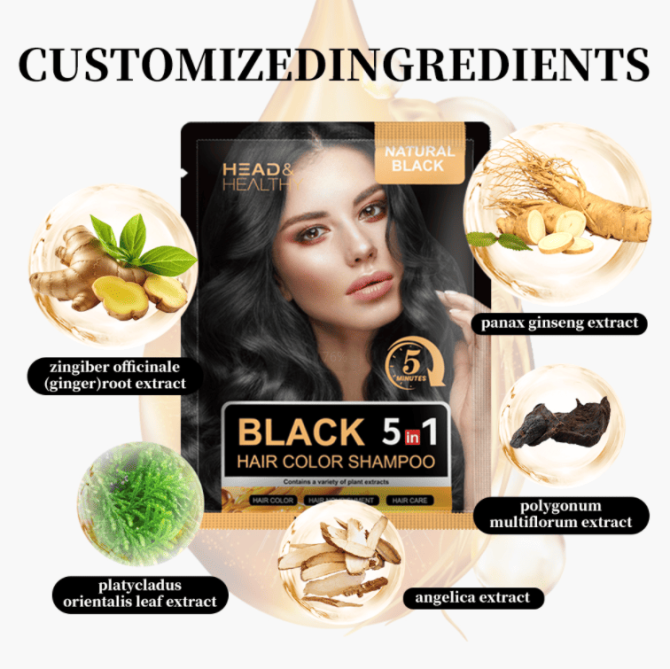 PSA02C  5in1 Black Organic Hair Coloring Cream Natural Black Hair Dye Women/Men High Efficiency Blackening, Covering White Hair, Brightening Gloss, Hair Dyeing and Hair Care Design 30ml*10pc Adding - Image 3