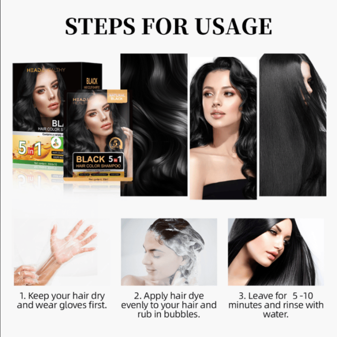 PSA02C  5in1 Black Organic Hair Coloring Cream Natural Black Hair Dye Women/Men High Efficiency Blackening, Covering White Hair, Brightening Gloss, Hair Dyeing and Hair Care Design 30ml*10pc Adding - Image 5