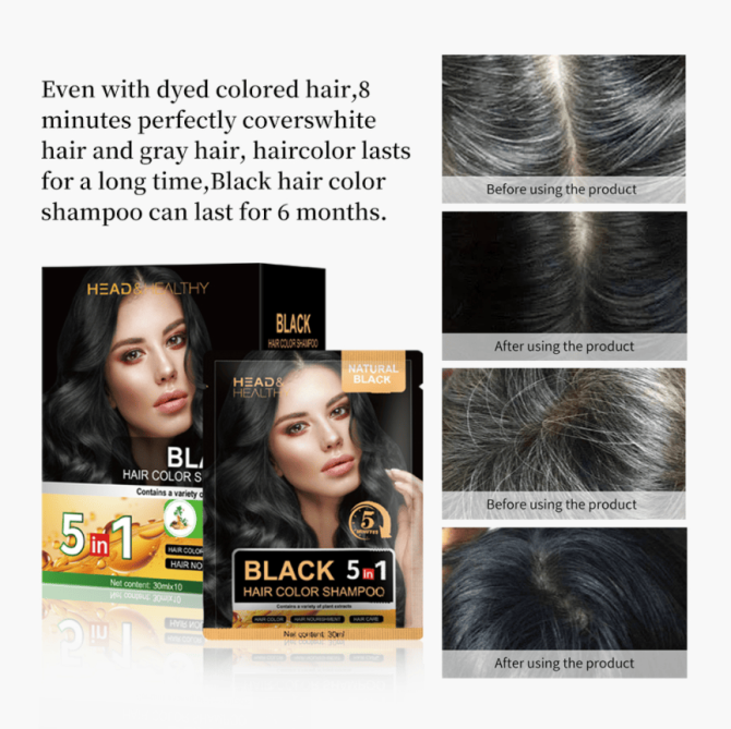 PSA02C  5in1 Black Organic Hair Coloring Cream Natural Black Hair Dye Women/Men High Efficiency Blackening, Covering White Hair, Brightening Gloss, Hair Dyeing and Hair Care Design 30ml*10pc Adding - Image 6