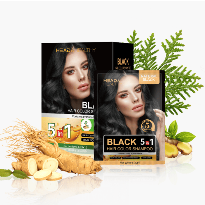 PSA02C  5in1 Black Organic Hair Coloring Cream Natural Black Hair Dye Women/Men High Efficiency Blackening, Covering White Hair, Brightening Gloss, Hair Dyeing and Hair Care Design 30ml*10pc Adding
