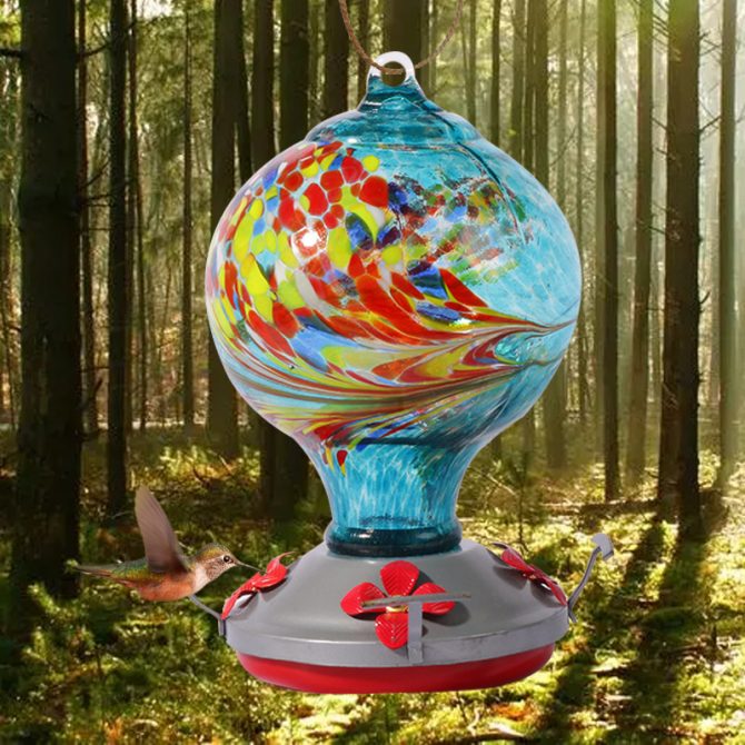 Hummingbird Feeders For Outdoors Hanging; Hand Blown Glass Hummingbird Feeder with Attractive Spiral Pattern For Garden Decor - Image 6