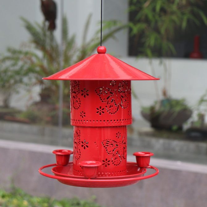 Hanging Hummingbird Feeder; 3 Feeder Ports for Birds; outdoor garden decoration; iron bird feeder; water feeder - Image 2