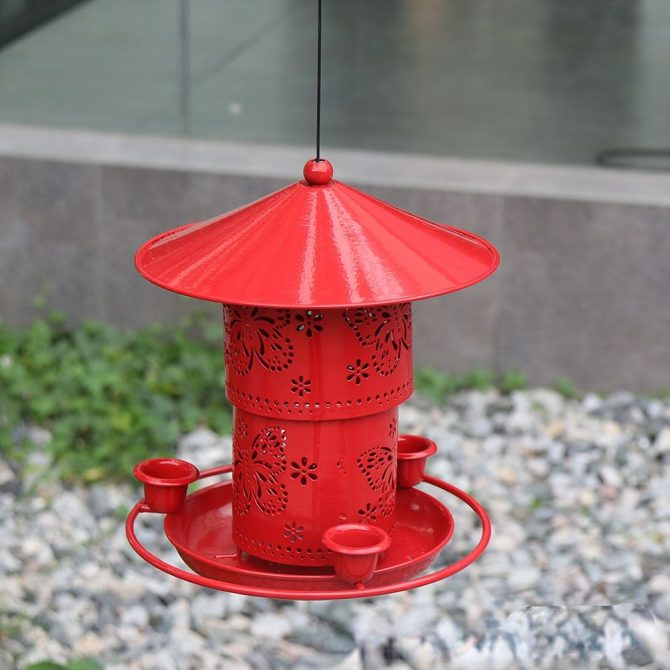 Hanging Hummingbird Feeder; 3 Feeder Ports for Birds; outdoor garden decoration; iron bird feeder; water feeder - Image 4
