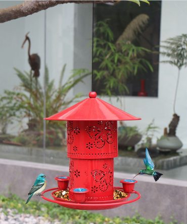 Hanging Hummingbird Feeder; 3 Feeder Ports for Birds; outdoor garden decoration; iron bird feeder; water feeder