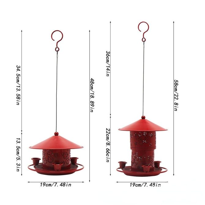 Hanging Hummingbird Feeder; 3 Feeder Ports for Birds; outdoor garden decoration; iron bird feeder; water feeder - Image 5