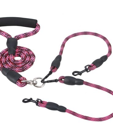 Double Dogs Leash No-Tangle Dogs Lead Reflective Dogs Walking Leash w/ Swivel Coupler Padded Handle