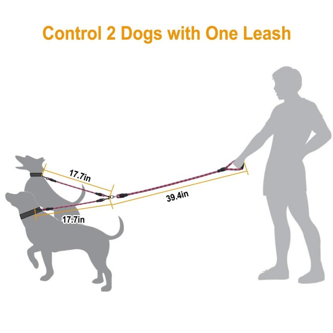 Double Dogs Leash No-Tangle Dogs Lead Reflective Dogs Walking Leash w/ Swivel Coupler Padded Handle - Image 6
