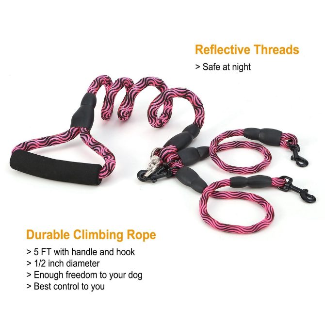 Double Dogs Leash No-Tangle Dogs Lead Reflective Dogs Walking Leash w/ Swivel Coupler Padded Handle - Image 8