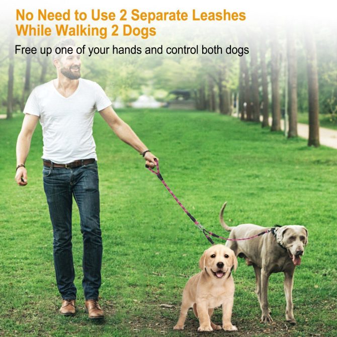 Double Dogs Leash No-Tangle Dogs Lead Reflective Dogs Walking Leash w/ Swivel Coupler Padded Handle - Image 9