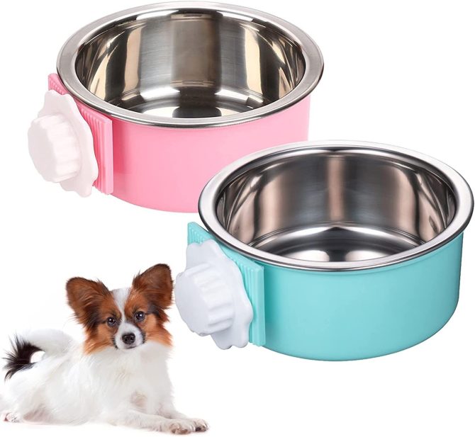 Crate Dog Bowl; Removable Stainless Steel Hanging Pet Cage Bowl Food & Water Feeder Coop Cup for Cat; Puppy; Birds; Rats; Guinea Pigs - Image 2