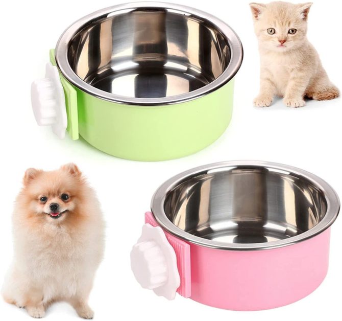 Crate Dog Bowl; Removable Stainless Steel Hanging Pet Cage Bowl Food & Water Feeder Coop Cup for Cat; Puppy; Birds; Rats; Guinea Pigs - Image 18