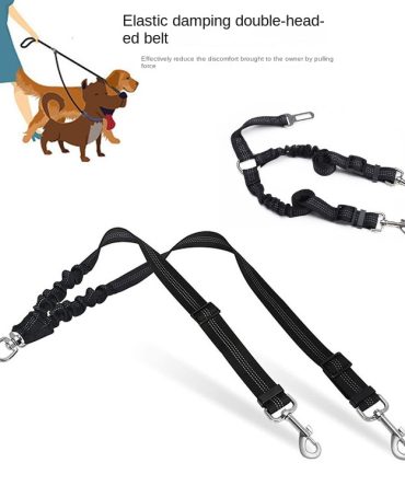 Dog Double Leashes - No Tangle Dog Leash Coupler; Comfortable Shock Absorbing Reflective Bungee Lead for Nighttime Safety
