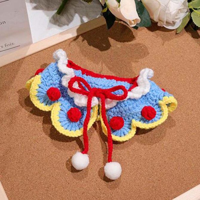 Blue Christmas Pet Collar Lace Cat Teddy Bichon Scarf Knitted Handmade Necklace New Year Photography Crochet Scarf Bib - Image 2