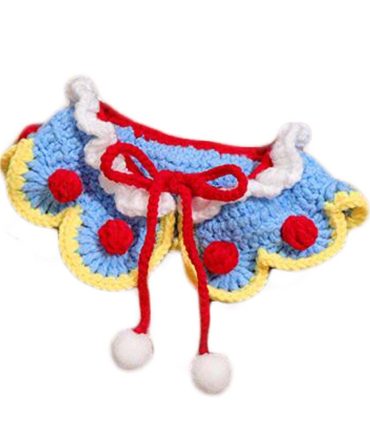 Blue Christmas Pet Collar Lace Cat Teddy Bichon Scarf Knitted Handmade Necklace New Year Photography Crochet Scarf Bib