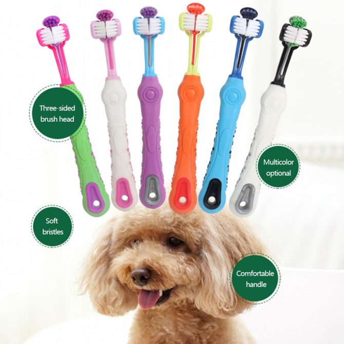 Three Sided Pet Toothbrush Three-Head Multi-angle Toothbrush Cleaning Dog Cat Brush Bad Breath Teeth Care Tool - Image 9