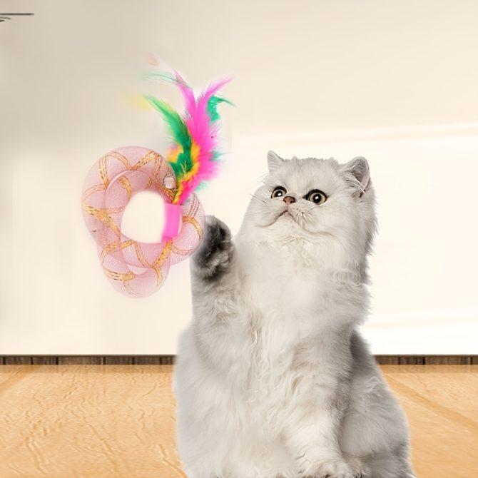 1pc Pet Cute Interactive Lace Toy With Colorful Feathers For Cat Dog Fun - Image 2