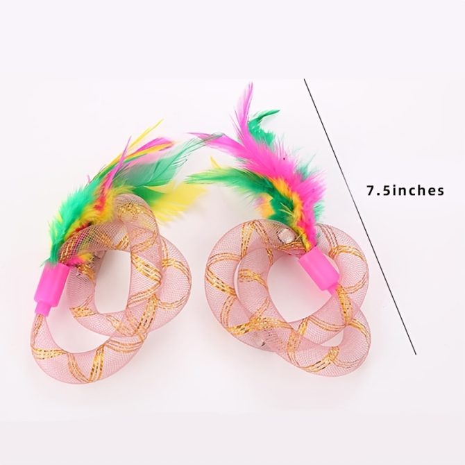 1pc Pet Cute Interactive Lace Toy With Colorful Feathers For Cat Dog Fun - Image 3