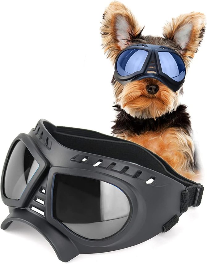 Dog Glasses for Small Breed Dog Goggles Dog UV Sunglasses Windproof Snowproof for Long Snout Dogs Mask with Soft Frame Adjustable Straps Black for Small/Medium Dogs Puppy - Image 2