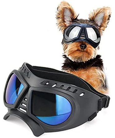 Dog Glasses for Small Breed Dog Goggles Dog UV Sunglasses Windproof Snowproof for Long Snout Dogs Mask with Soft Frame Adjustable Straps Black for Small/Medium Dogs Puppy