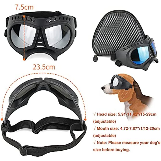 Dog Glasses for Small Breed Dog Goggles Dog UV Sunglasses Windproof Snowproof for Long Snout Dogs Mask with Soft Frame Adjustable Straps Black for Small/Medium Dogs Puppy - Image 7