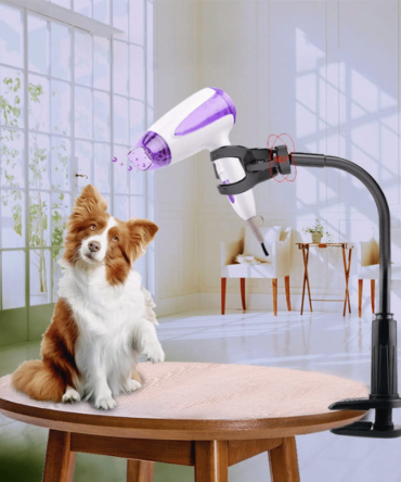 Hair Dryer Holder Hands 360 Degrees Rotatable Hands-Free Hair Dryer Stand Aluminum Alloy Gooseneck Pet Dog Cat Grooming Table Hair Dryer Clip Holder with Clamp Mount