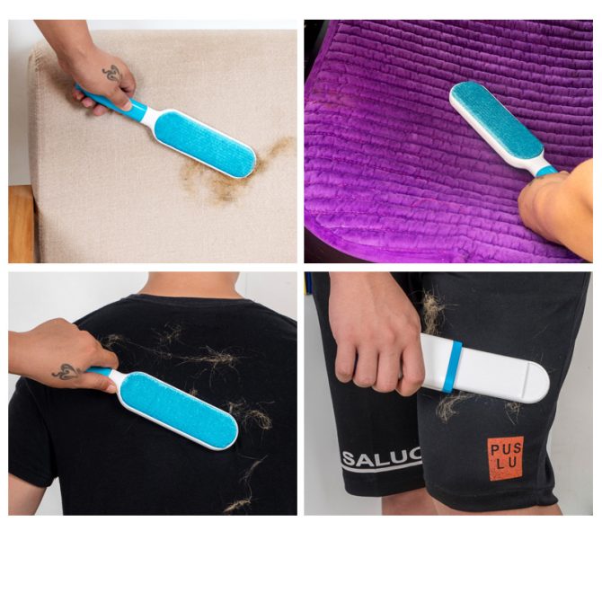 Pet Hair Remover for Couch Furniture Clothing Car Seat Carpet Pet Bed Fur Lint Brush Fur Remover Fur Lint Removal Dog Hair Remover Cat Hair Remover Double-Sided Brush Self-Cleaning Base 2-piece set - Image 2