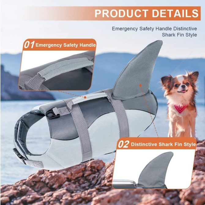 Dog Life Jacket Shark; Dog Lifesaver Vests with Rescue Handle for Small Medium and Large Dogs; Pet Safety Swimsuit Preserver for Swimming Pool Beach Boating - Image 63