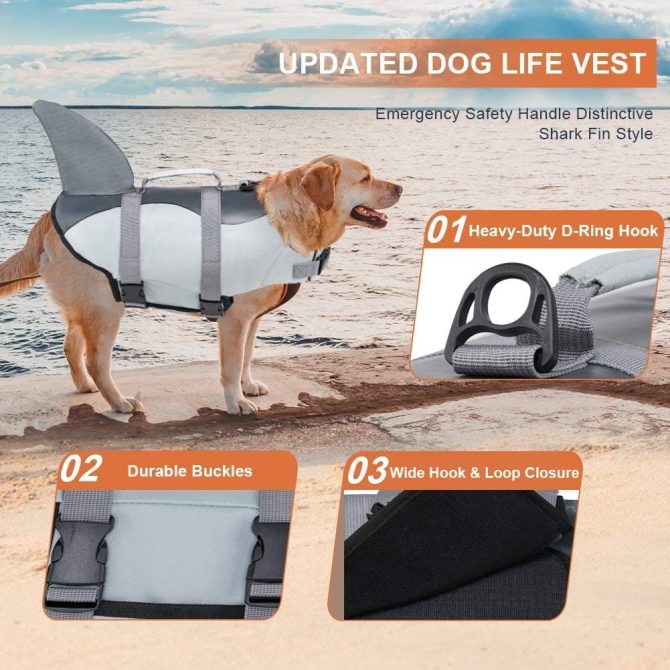 Dog Life Jacket Shark; Dog Lifesaver Vests with Rescue Handle for Small Medium and Large Dogs; Pet Safety Swimsuit Preserver for Swimming Pool Beach Boating - Image 64