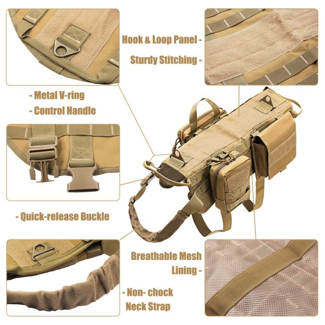 Tactical Dog Harness With Pouches; Adjustable Harness With 3 Detachable Pockets - Image 22